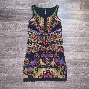 Free People Aztec Cross Stitch Embroidered Multicolored Boho Dress Sz. 0